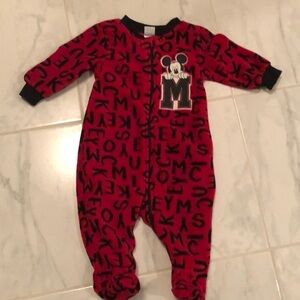 DISNEY baby red fleece onesie with Mickey print.